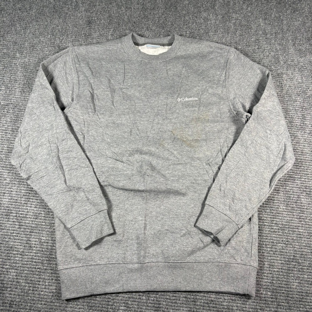 Columbia Sweatshirt Mens Medium Gray Good Crew Neck Fleece Lined Logo Pullover